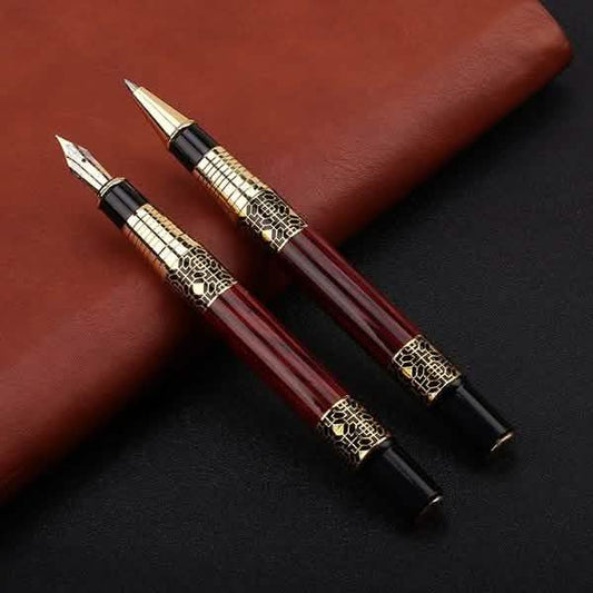 2-Pack: Wood Grain Classical Fountain Pen Ballpoint Pen Otarealm