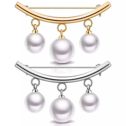 2-Pieces: Faux Pearl Neck Tie Pin Buckle Faux Pendant Otarealm