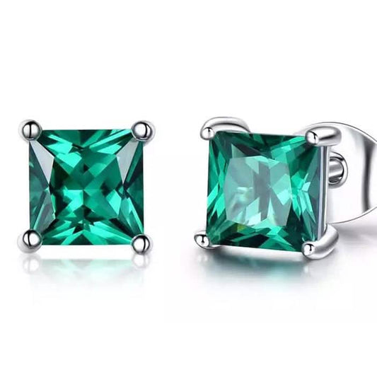 2.00 CTTW Sterling Silver Emerald Princess Cut Studs Otarealm