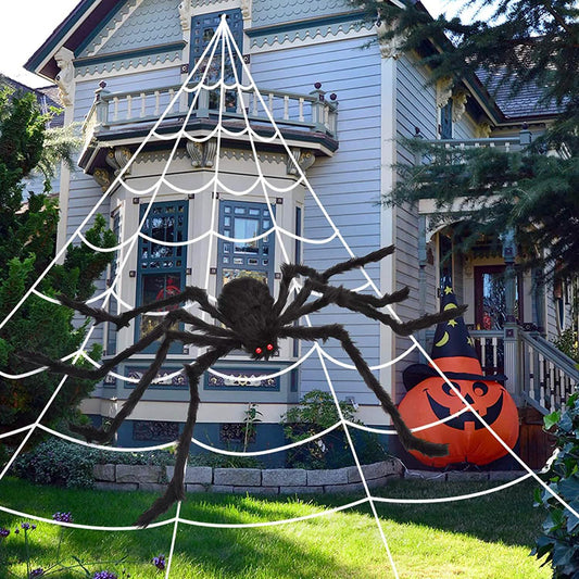 200" Halloween Spider Web and 59" Giant Spider Decoration Otarealm