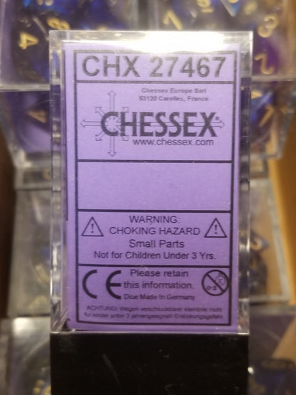 Borealis Royal Purple w/ Gold Numbers Set 7-Dice Chessex | New Glitter, Non-luminary OOP