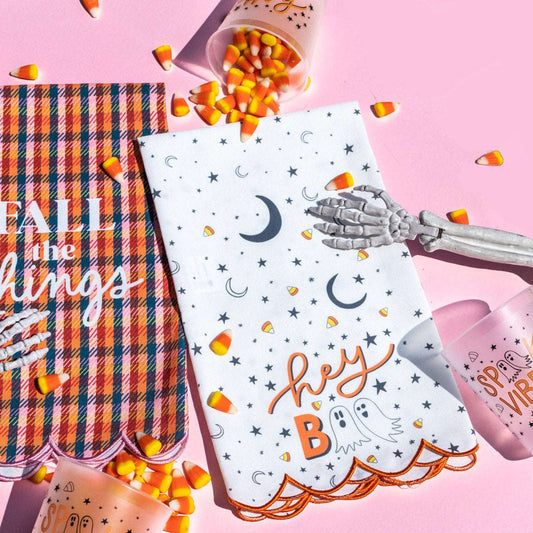 'Hey Boo' Cotton Halloween Tea Towel Otarealm