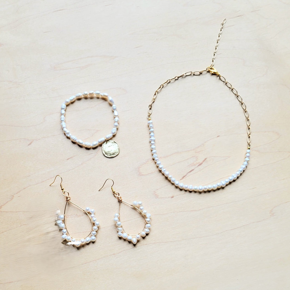 Wire Wrapped Freshwater Pearl Beaded Hoop Earrings 218y