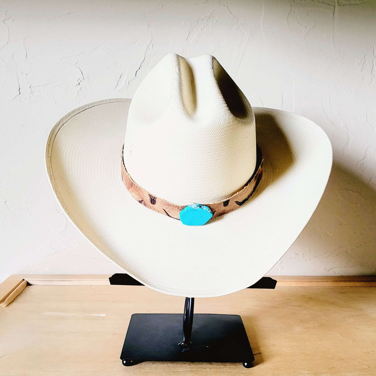 **Tan Steer Embossed Leather Hat Band Only w/ Turquoise 951uu Otarealm