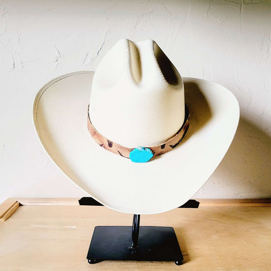 **Tan Steer Embossed Leather Hat Band Only w/ Turquoise 951uu Otarealm