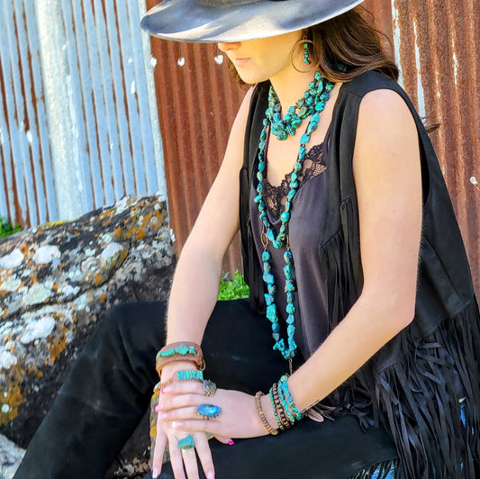 Natural Turquoise Chunk Statement Cuff Ring 012v