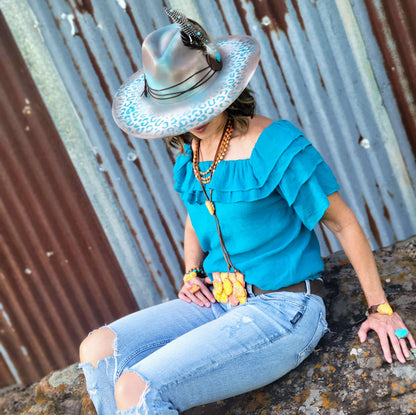 Leather Lariat Boho Necklace w/ Orange Regalite Slab Accent 264g Otarealm