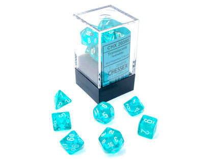 Translucent Mini-Polyhedral Teal/white 7-Die Set (Mini Poly Release 1)
