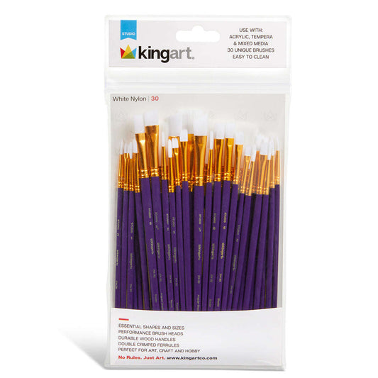 Studio White Nylon Brush Set - Acrylic & Watercolor - 30 pc Otarealm