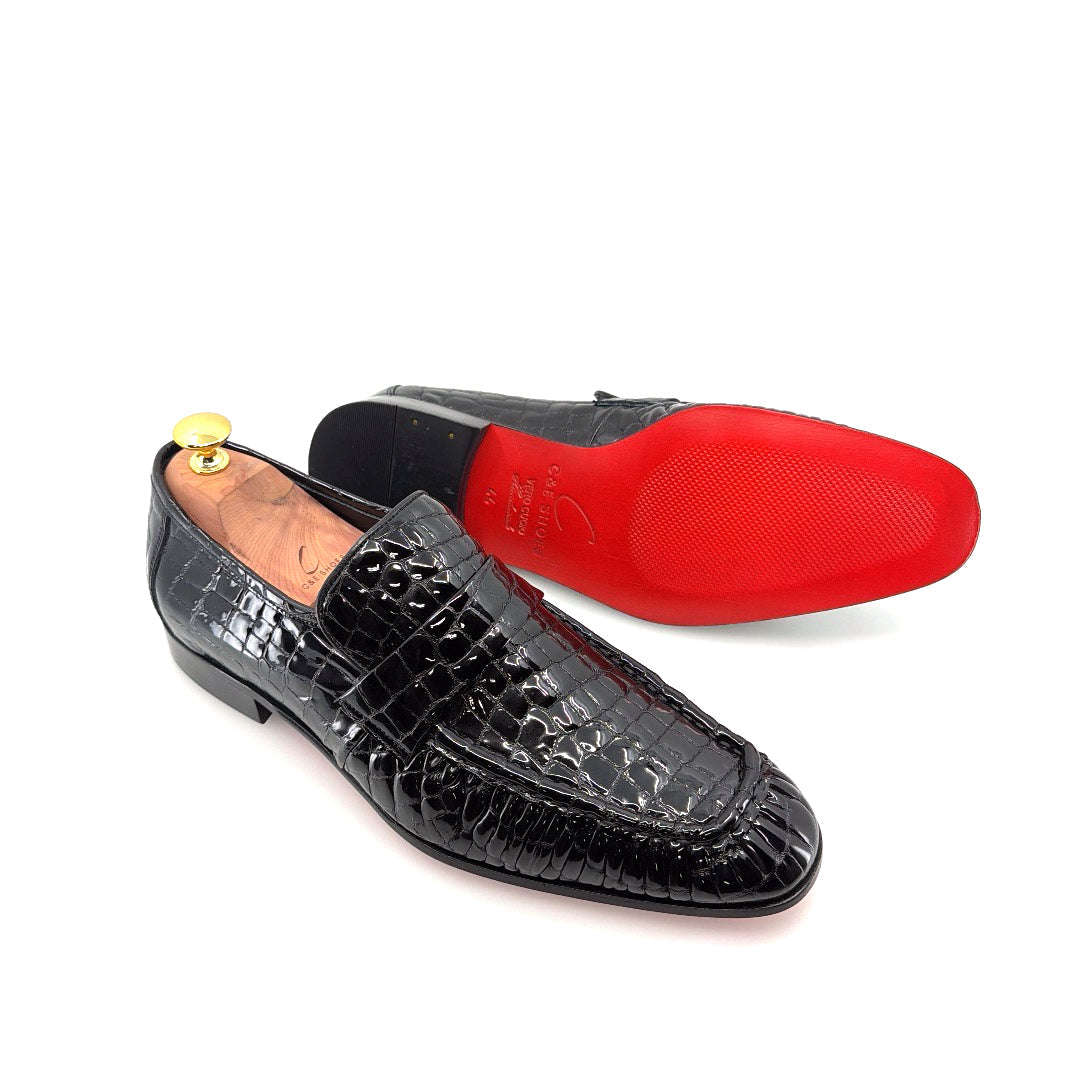 C Collection Crocodile Leather Loafer - Black Otarealm