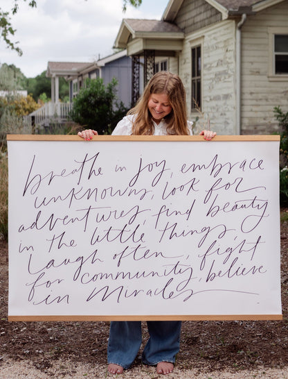Large Canvas with Banner Wood: Breathe in Joy