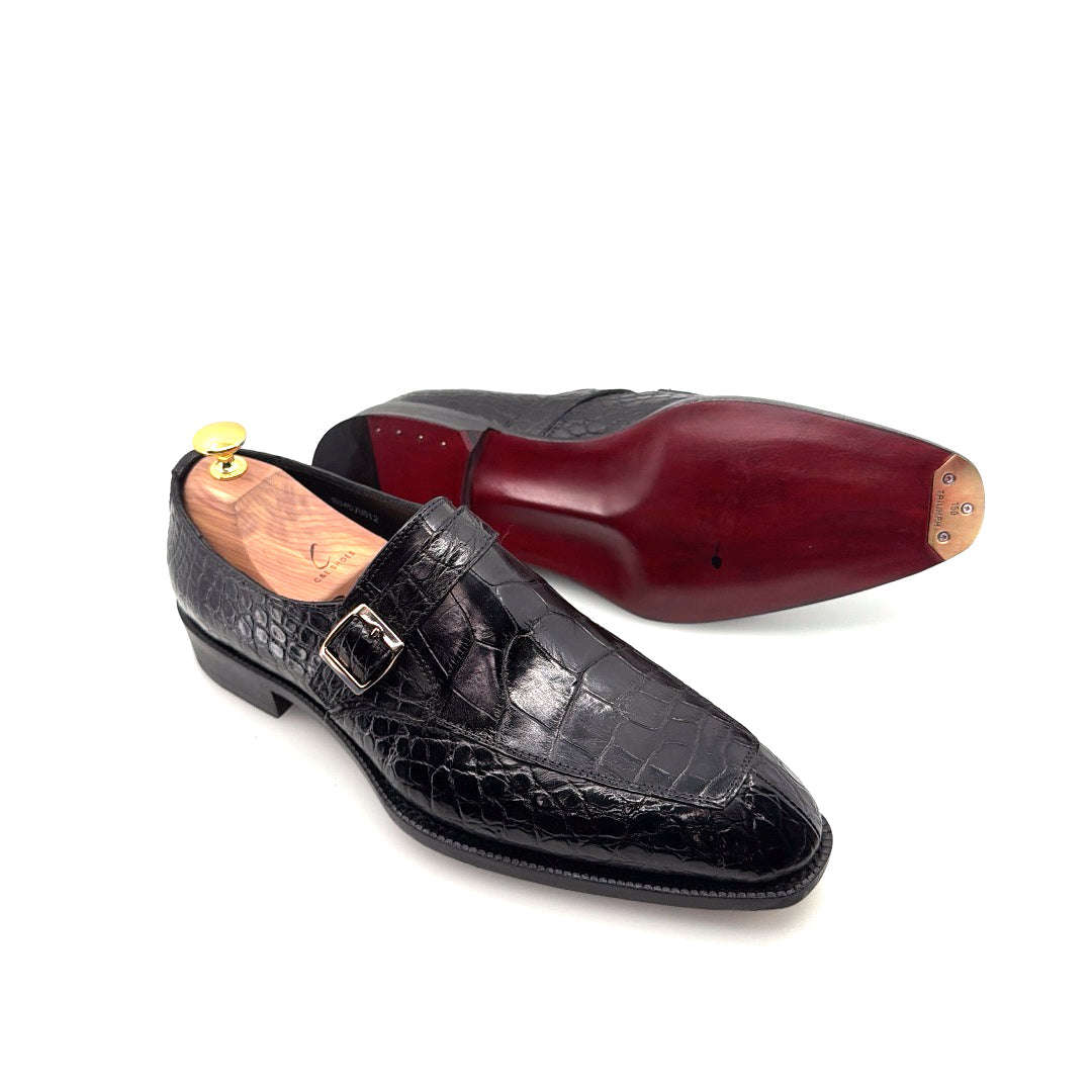 Maurice Sargeant Alligator Monkstrap - Black Otarealm