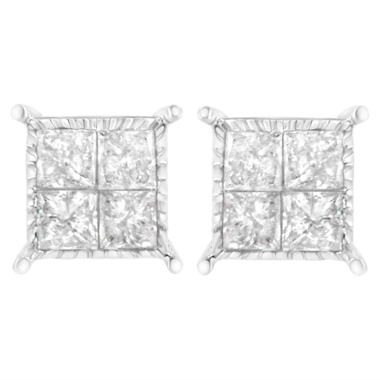 Sterling Silver 3/4 cttw Composite Diamond Stud Earrings (I-J, I2-I3)