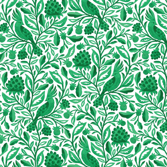 Green Esmralda Birds and Branches Cotton 44/45 Fabric Per Yard