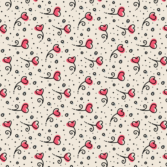 Pink Heart Blossoms Love Ink 3384 Cotton 44/45 Fabric Per Yard