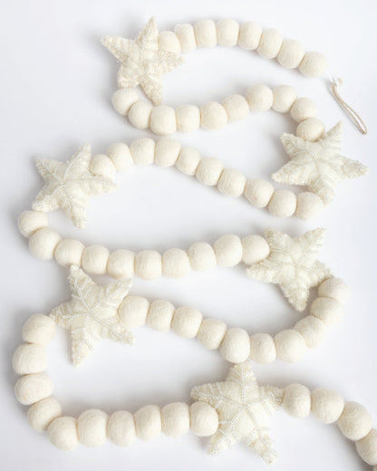 Beaded Star White Felt Garland