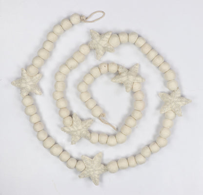 Beaded Star White Felt Garland