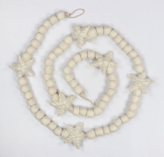 Beaded Star White Felt Garland