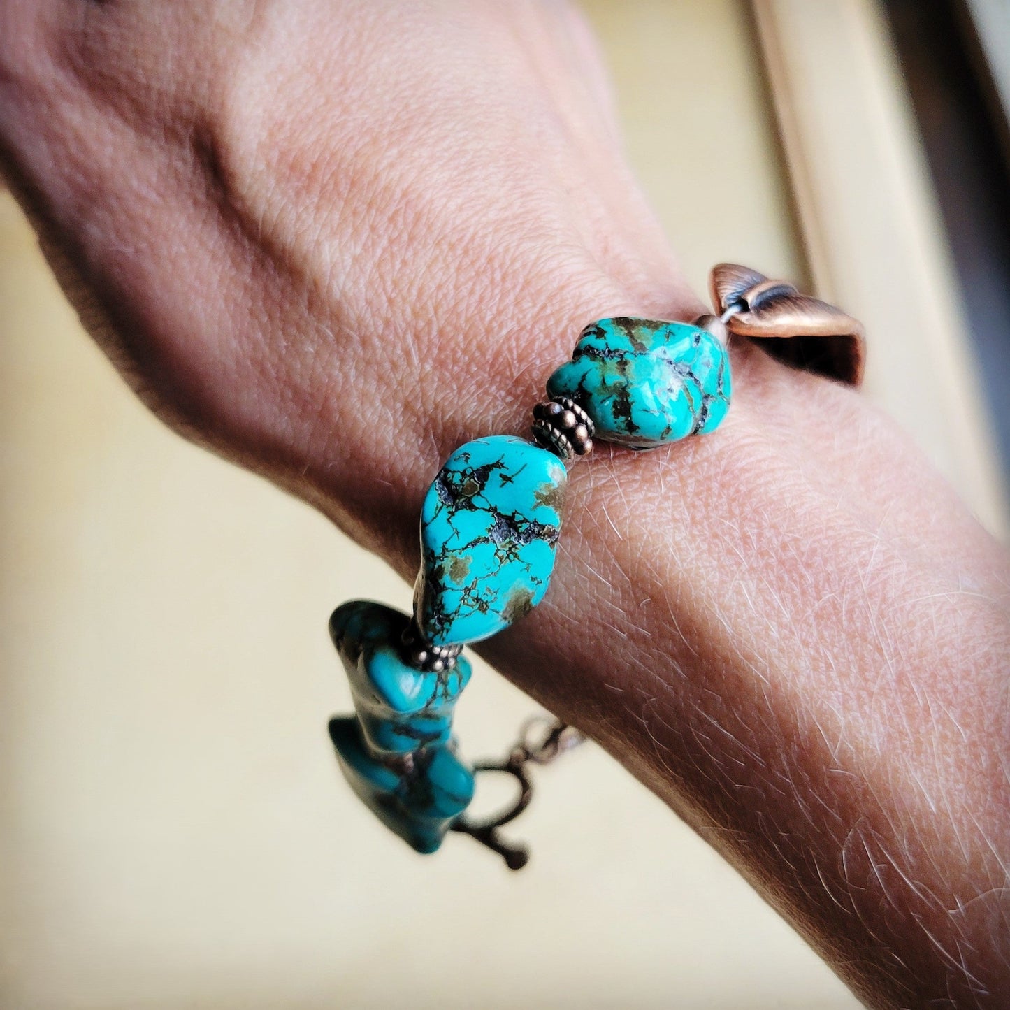 Blue Chunky Turquoise Feather Beaded Bracelet 809m
