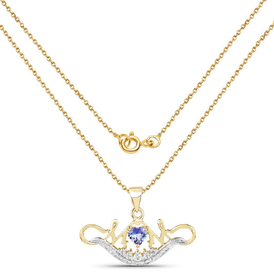 14K Yellow Gold Plated 0.62 Carat Genuine Tanzanite and White Topaz .925 Sterling Silver Pendant