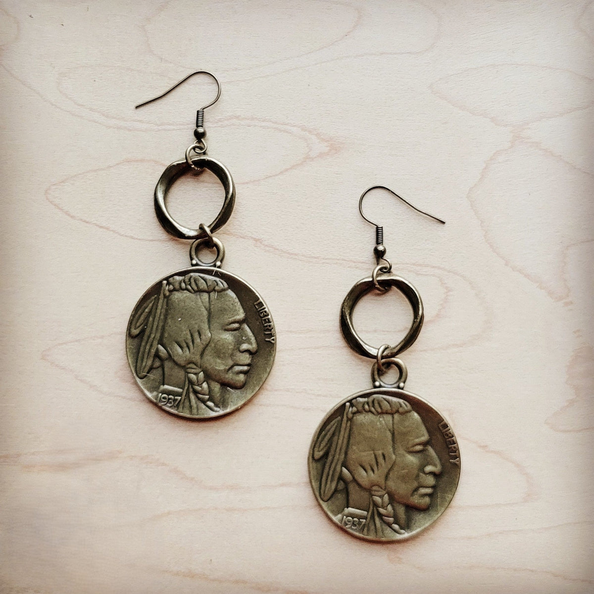 Antique Gold Indian Buffalo Head Earrings 221f