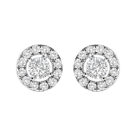 14K White Gold 3/4 Cttw Lab-Grown Diamond Floating Halo Stud Earring (F-G Color, VS1-VS2 Clarity)