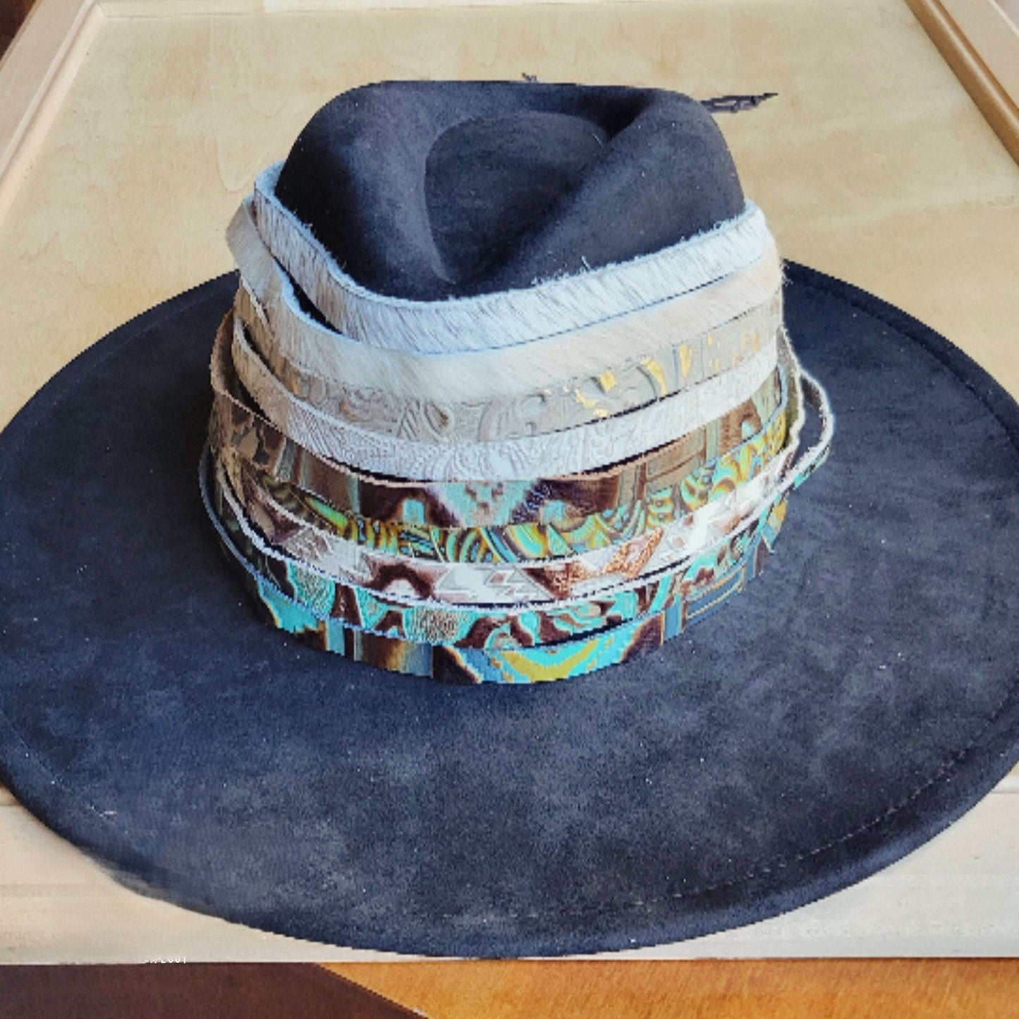 **Tan Steer Embossed Leather Hat Band Only w/ Turquoise 951uu Otarealm