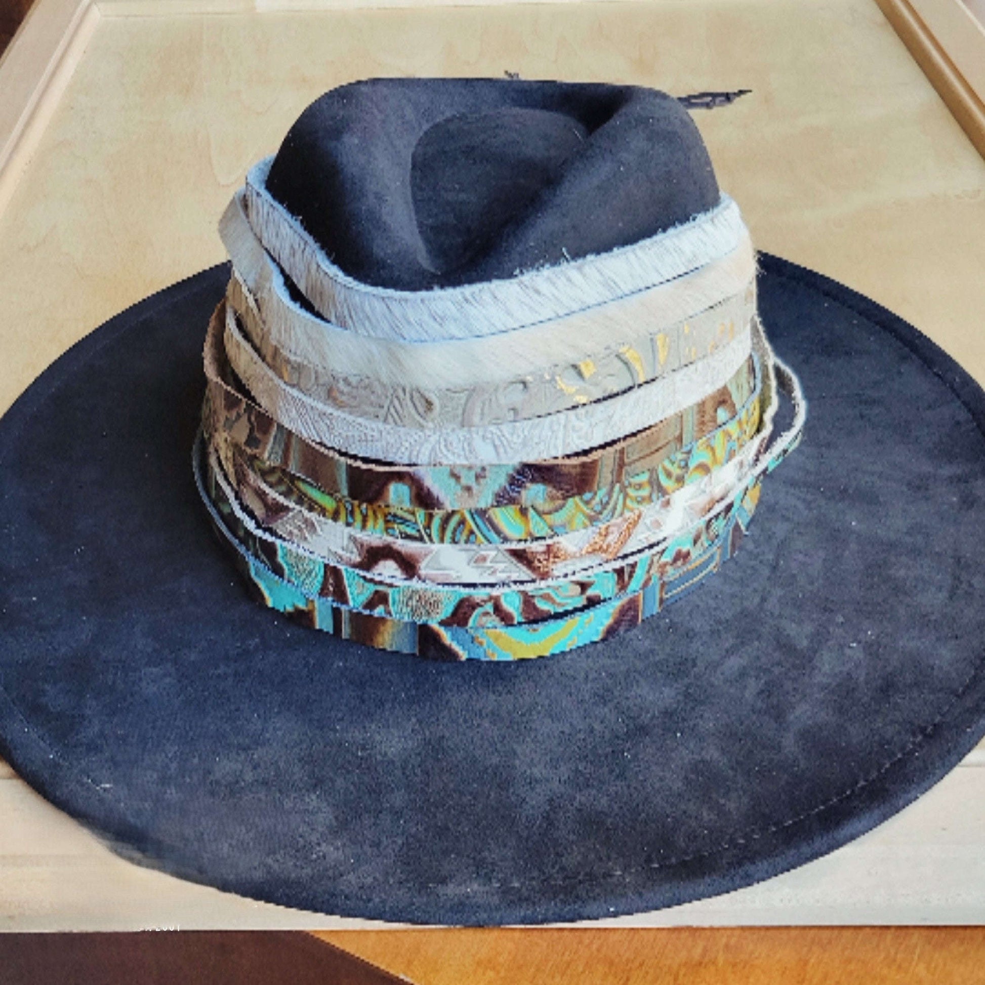 **Tan Steer Embossed Leather Hat Band Only w/ Turquoise 951uu Otarealm
