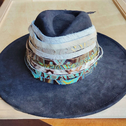 **Tan Steer Embossed Leather Hat Band Only w/ Turquoise 951uu Otarealm