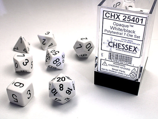 Opaque Polyhedral White/black 7-Die Set Dnd Dice Set