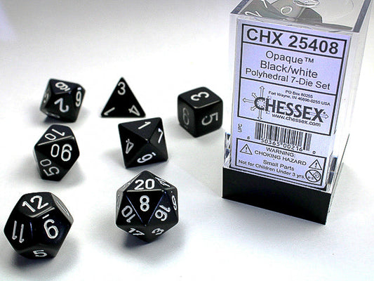 Opaque Polyhedral Black/white 7-Die Set Dnd Dice Set