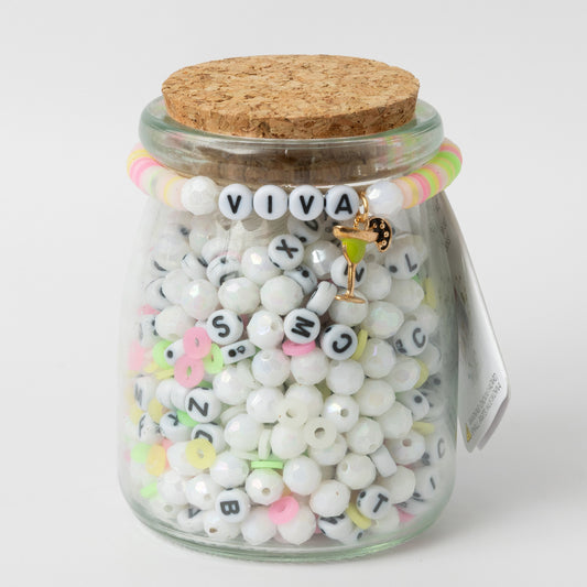 Margarita Charm Letter Bead and Neon Heishi DIY Jar