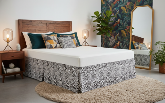 Tache Winter Moon Black Stripe Zebra Animal Print Gold Tailored Platform 14" Bed Skirt Dust Ruffle (BSK-4358L)