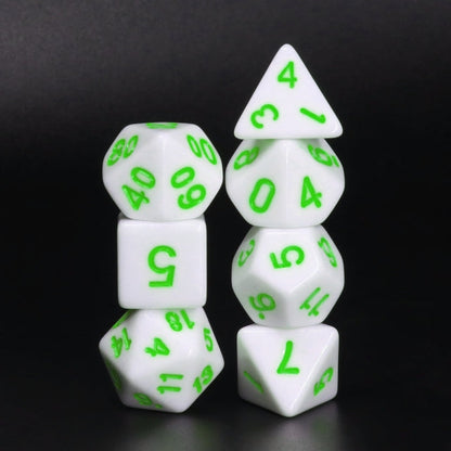 White Opaque with Green Numbering 7-Dice Set RPG