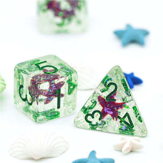 Green w/Purple Starfish Dice 7-Dice Set Resin Dungeons and Dragons Dice