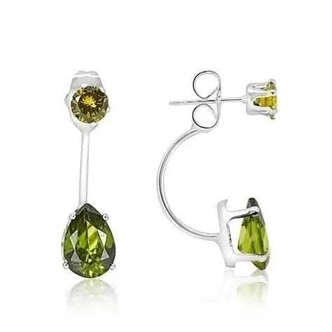 3 Carat Elegant Sterling Silver Green Tear Drop Elements Hanging Stud Earrings Otarealm