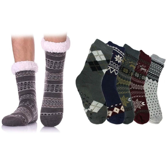 3-Pairs: Men's Assorted Soft Fluffy Sherpa Slipper Socks Otarealm