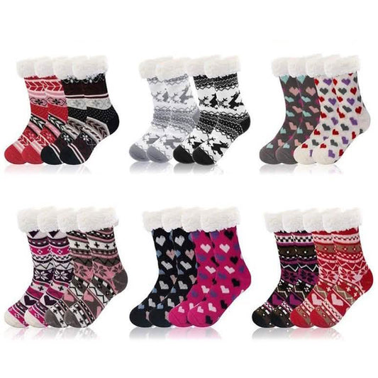 3-Pairs: Women's Assorted Soft Sherpa Slipper Socks Otarealm