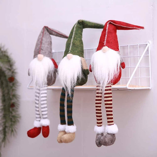 3 Piece: Handmade Sitting Long-Legged Christmas Elf Bottle Decoration Set Otarealm