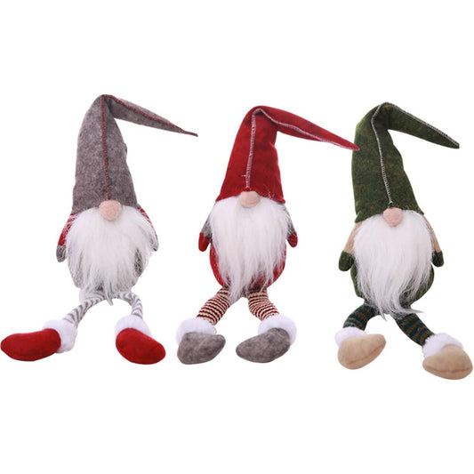 3 Piece: Handmade Sitting Long-Legged Christmas Elf Bottle Decoration Set Otarealm