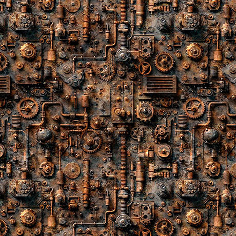 Rust Steam & Steel Train Mechanical Gears Cotton 44"/45" Fabric Per Yard