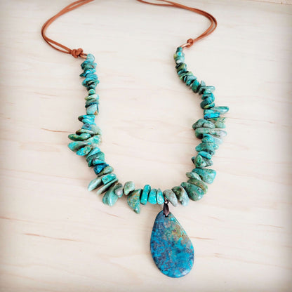 Natural Turquoise Chunky Necklace with Large Natural Pendant 250f Otarealm