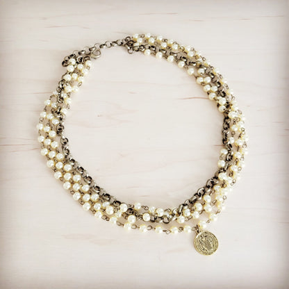 Champagne Pearl Beaded Collar Necklace w/ Pendant 263x