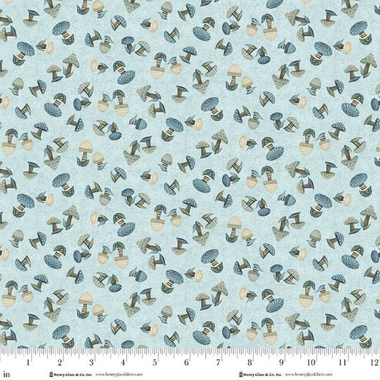 Pale Blue Mushrooms Cotton 44"/45" Fabric Per Yard