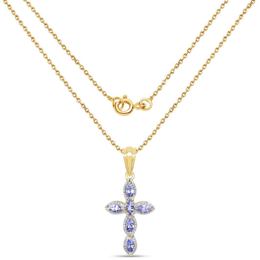 14K Yellow Gold Plated 0.84 Carat Genuine Tanzanite .925 Sterling Silver Pendant