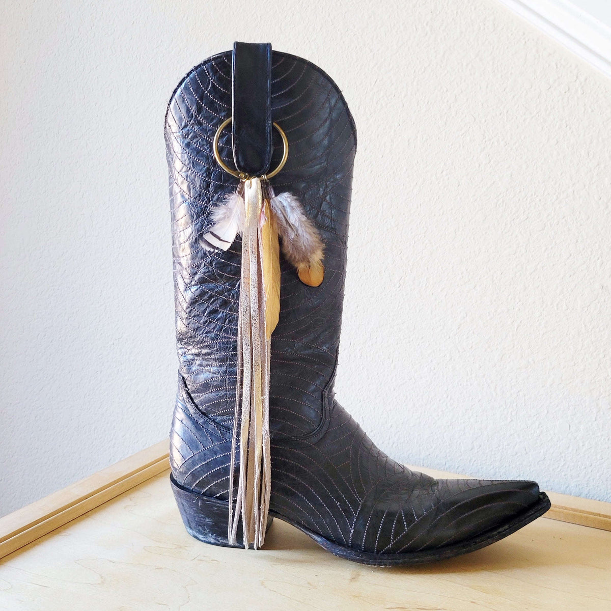 Boho Western Boot Bling Charm with Leather Fringe 500b Otarealm