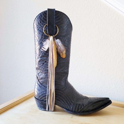Boho Western Boot Bling Charm with Leather Fringe 500b Otarealm