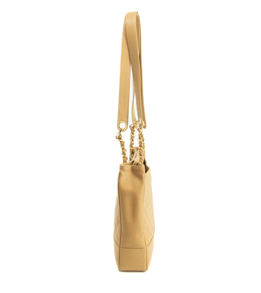 Chanel Beige Caviar Skin Quilted Matelase Shoulder Bag #3971