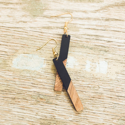Beautiful Black Resin and Wood Earrings