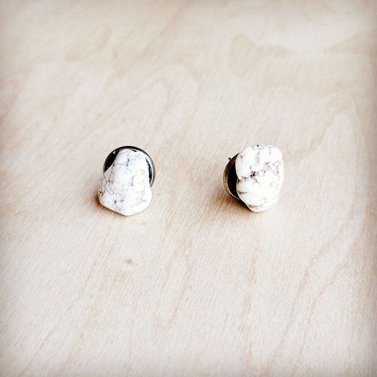White Turquoise Stud Earrings 224k Otarealm